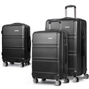 Wanderlite 3pc Luggage Trolley Set Suitcase Travel TSA Carry On Hard Case Lightweight Black - RnR Galore