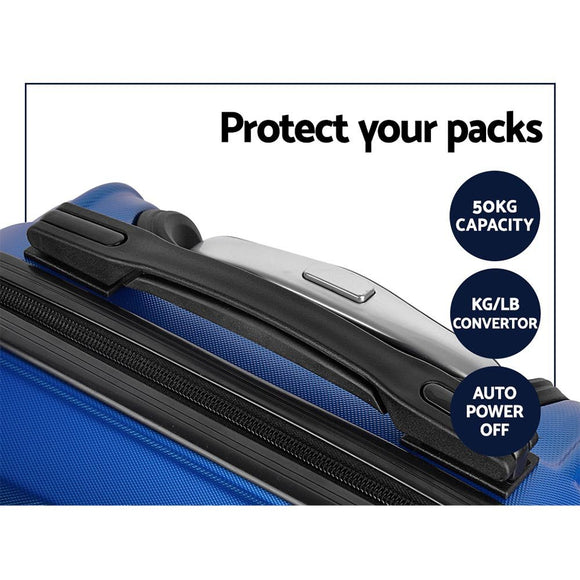 Wanderlite 3pc Luggage Trolley Set Suitcase Travel TSA Carry On Hard Case Lightweight Blue - RnR Galore
