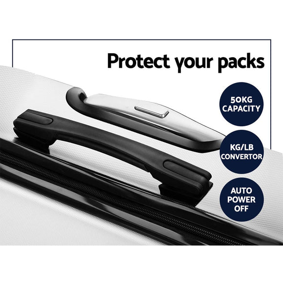 Wanderlite 3pc Luggage Trolley Set Suitcase Travel TSA Carry On Hard Case Lightweight White - RnR Galore