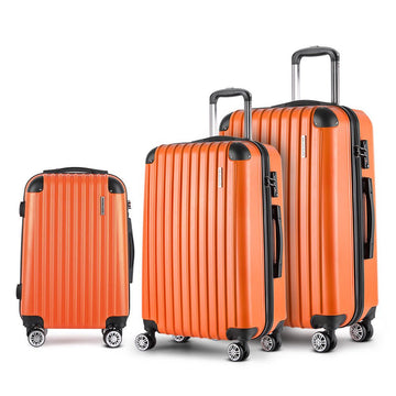Wanderlite 3pc Luggage Trolley Travel Set Suitcase Carry On TSA Lock Hard Case Lightweight Orange - RnR Galore