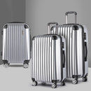 Wanderlite 3pc Luggage Trolley Travel Set Suitcase Carry On TSA Lock Hard Case Lightweight Silver - RnR Galore