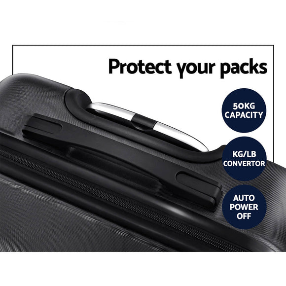 Wanderlite 3pc Luggage Trolley Travel Suitcase Set TSA Hard Case Lightweight Black - RnR Galore