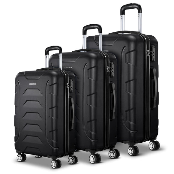 Wanderlite 3pc Luggage Trolley Travel Suitcase Set TSA Hard Case Lightweight Black - RnR Galore