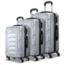 Wanderlite 3pc Luggage Trolley Travel Suitcase Set TSA Hard Case Shell Strap Silver - RnR Galore