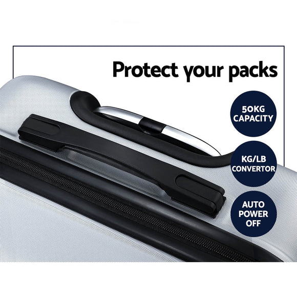 Wanderlite 3pc Luggage Trolley Travel Suitcase Set TSA Hard Case Shell Strap Silver - RnR Galore