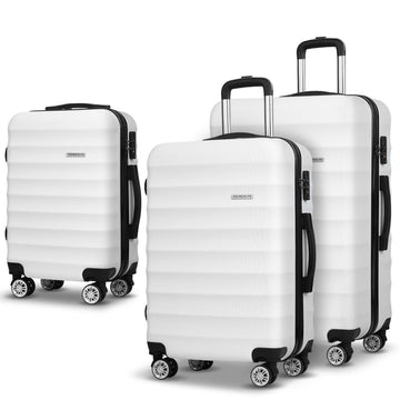 Wanderlite 3pcs Luggage Trolley Travel Suitcase Set TSA Hard Shell Case Strap White - RnR Galore