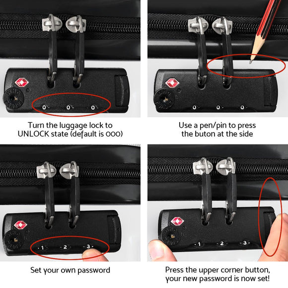 Wanderlite 3pcs Luggage Trolley Travel Suitcase Set TSA Hard Shell Case Strap White - RnR Galore