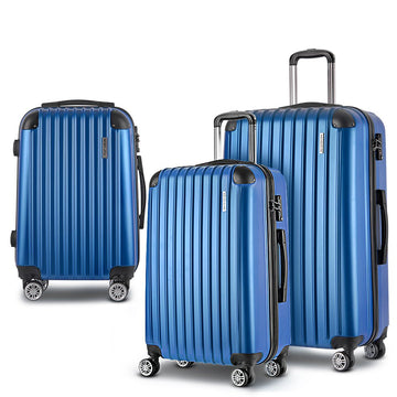 Wanderlite 3pcs LuggageTrolley Set Travel Suitcase Storage Organiser Carry On Hard Case TSA Lightweight Blue - RnR Galore