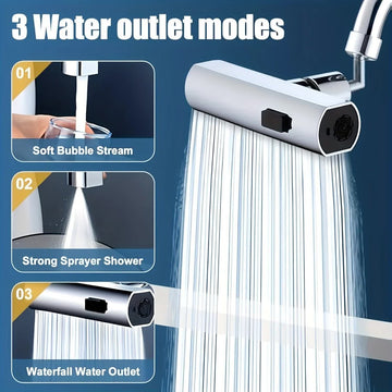 Waterfall Kitchen Tap Extender 360 Swivel Faucet Aerator Attachment 3 Spray Modes High Pressure Splash Proof Sink Nozzle with Universal Adapters Chrome Finish - RnR Galore