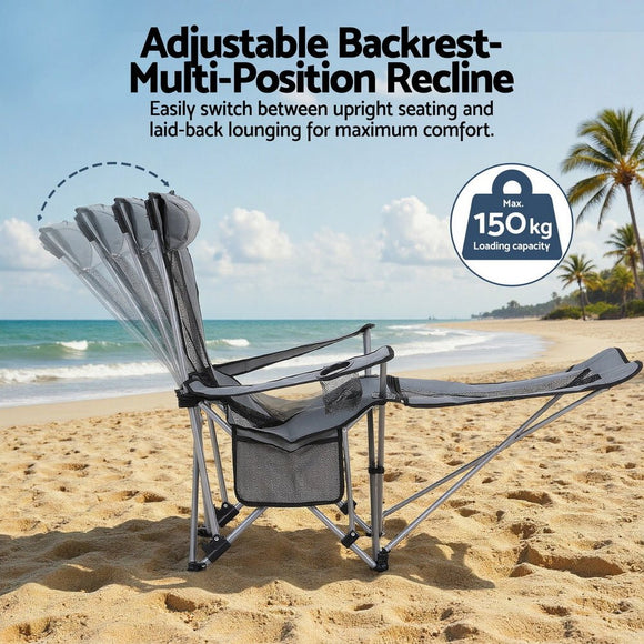Weisshorn Camping Chair Adjustable Reclining Portable Outdoor Folding Chair Grey - RnR Galore