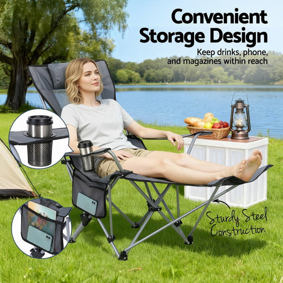 Weisshorn Camping Chair Adjustable Reclining Portable Outdoor Folding Chair Grey - RnR Galore