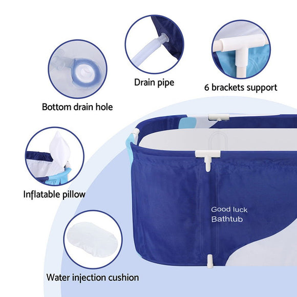 Weisshorn Foldable Bathtub PVC Spa Bucket Inflatable Cushion 114x62cm Navy Blue - RnR Galore