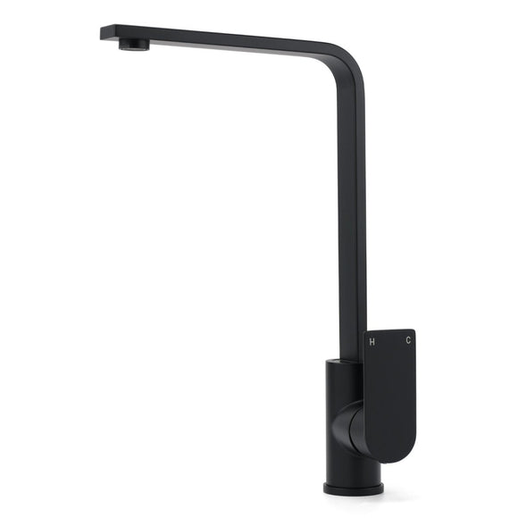WELS Matte Black High Rise Gooseneck Kitchen Sink Laundry Mixer Faucet Tapware - RnR Galore