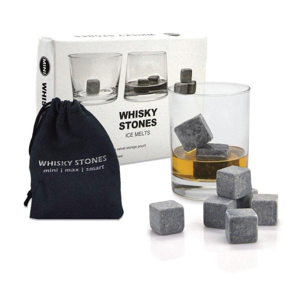 Whiskey Stones Ice Melts - 9 Reusable Natural Marble Chilling Scotch Rocks Cubes - RnR Galore