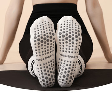 White (3 - Pack) Unisex Striped Non - Slip Grip Socks - Cotton Crew Socks for Yoga, Pilates & Home Workouts - RnR Galore