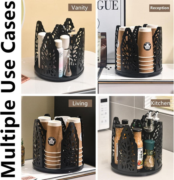 White 360°Rotating Multi - Scenario Countertop Storage Rack - Large Capacity 4 Compartment Holder for Coffee & Tea Cups - RnR Galore