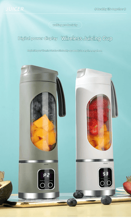 White 7.4V Portable Blender Smoothie Maker 450ml Wireless Rechargeable Juicer Cup with 12 - Blade Stainless Steel Cutter, LED Digital Display, USB Charging Personal Blender for Travel Gym Office Home - RnR Galore