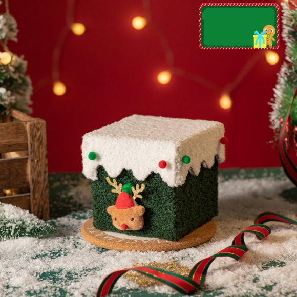 White and Green Luxe Plush Christmas Gift Box - Decorative Holiday Treat Box with Snowy Trim - RnR Galore