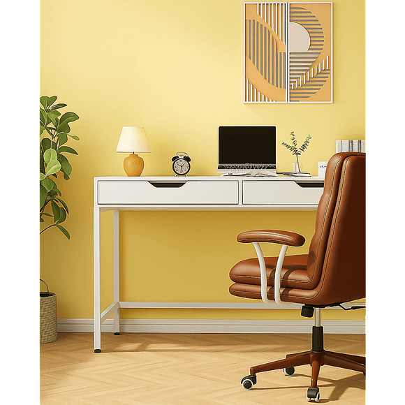 White Computer Desk – Modern PC Laptop Table for Gaming, Home Office, or Study Space Furniture - RnR Galore