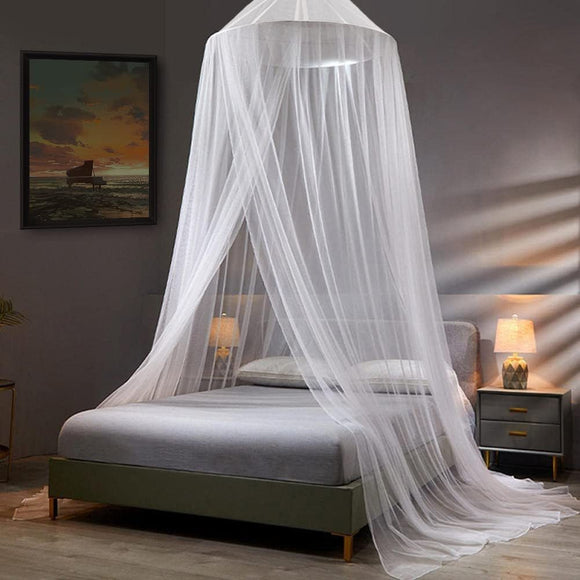 White Hanging Princess Bed Canopy Mosquito Net - Dome Bedding for Dorm Rooms & Bedrooms (Fits 1.5m - 1.8m Beds) - RnR Galore