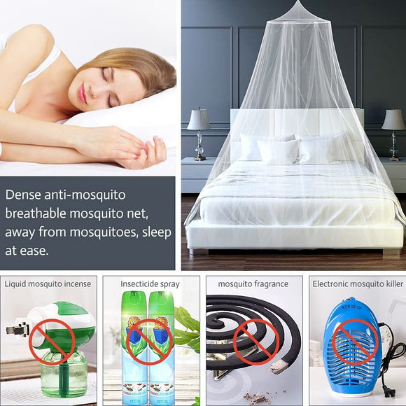 White Hanging Princess Bed Canopy Mosquito Net - Dome Bedding for Dorm Rooms & Bedrooms (Fits 1.8m - 2m Beds) - RnR Galore