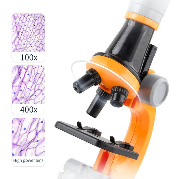 White Kids Biological Microscope Kit 100x 400x 1200x LED Magnification STEM Science Toy for School Students with Sample Slides - RnR Galore