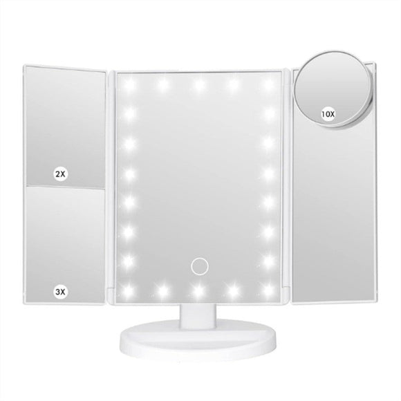 White LED Lighted Tri - Fold Vanity Mirror with 2X/3X/10X Magnification - RnR Galore