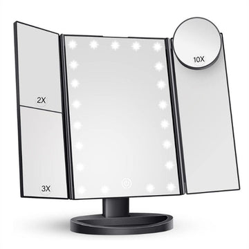 White LED Lighted Tri - Fold Vanity Mirror with 2X/3X/10X Magnification - RnR Galore