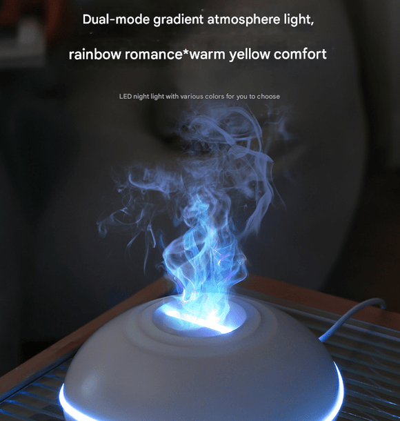 White Mini USB Aromatherapy Diffuser with Flame Projection - Portable Humidifier for Home and Car Use - RnR Galore
