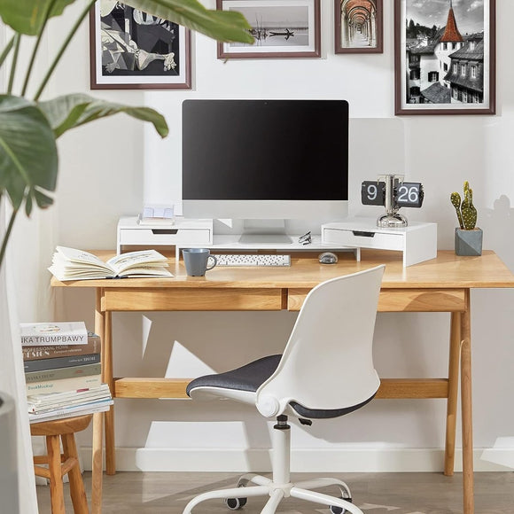 White Monitor Stand with Drawers - RnR Galore