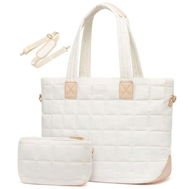 White New Large Capacity Tote Bag - Fashionable Quilted Women's Shoulder Bag and Laptop Bag - RnR Galore