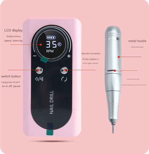 White Professional Rechargeable Nail Drill Machine - 45000RPM Portable E - File Kit for Acrylic, Gel, Polishing & Manicure - RnR Galore