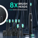 White Sonic Rechargeable Electric Toothbrush with 8 Heads & Travel Case - 5 Brushing Modes & Smart Timer(USB) - RnR Galore