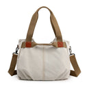 White Women's Retro Canvas Tote Bag Large Capacity Shoulder Handbag Adjustable Crossbody Strap 35cm for Travel Work & Daily Use - RnR Galore