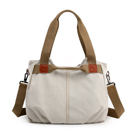 White Women's Retro Canvas Tote Bag Large Capacity Shoulder Handbag Adjustable Crossbody Strap 35cm for Travel Work & Daily Use - RnR Galore