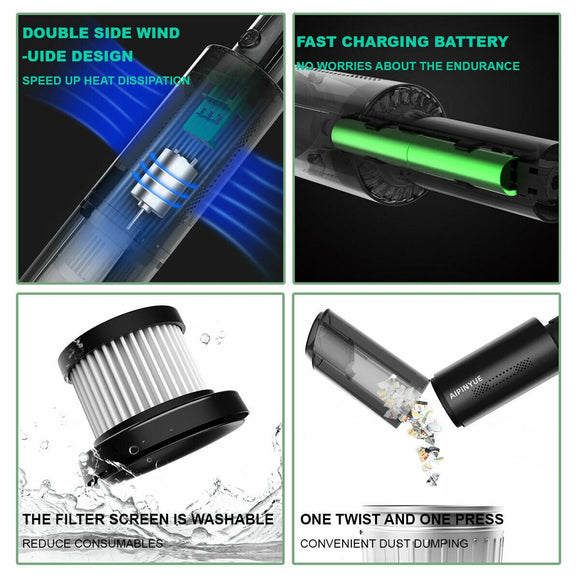 Wireless Charge 6000Pa Suction Powerful Portable Car Vacuum Cleaner Home Duster(Black) - RnR Galore