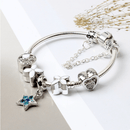 Women Silver Plated Bracelet Snake Chain with Classic Bead Barrel Clasp and Blue Star Pendant(20cm) - RnR Galore
