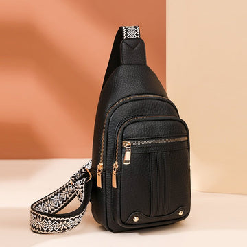 Women's Soft PU Leather Sling Bag Crossbody Chest Purse with Adjustable Boho Strap - Lightweight Multi - Pocket Shoulder Daypack for Travel & Daily Use - Black - RnR Galore