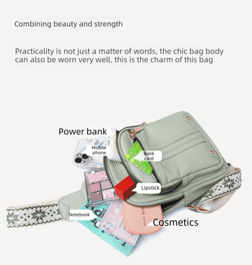 Women's Soft PU Leather Sling Bag Crossbody Chest Purse with Adjustable Boho Strap - Lightweight Multi - Pocket Shoulder Daypack for Travel & Daily Use - Light green - RnR Galore