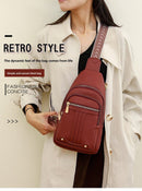 Women's Soft PU Leather Sling Bag Crossbody Chest Purse with Adjustable Boho Strap - Lightweight Multi - Pocket Shoulder Daypack for Travel & Daily Use - White - RnR Galore