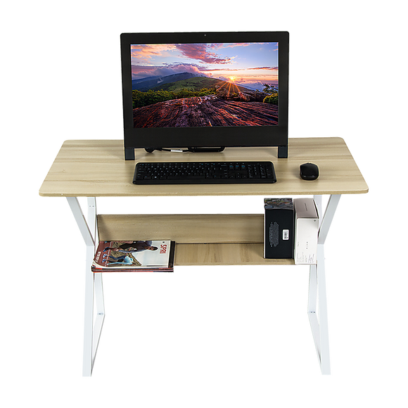 Wood & Metal Computer Desk with Shelf Home Office Furniture - RnR Galore