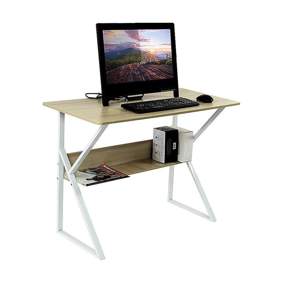 Wood & Metal Computer Desk with Shelf Home Office Furniture - RnR Galore