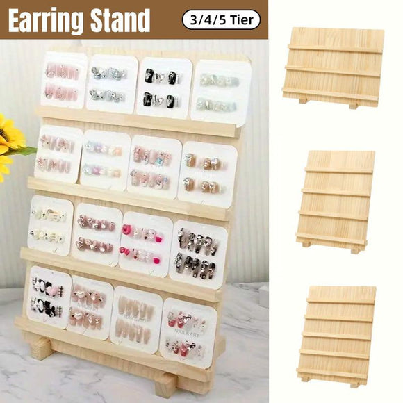 Wooden Earrings Display Rack Multi Tier Jewelry Stand Organizer Earrings Holder - 5 - Tier - RnR Galore