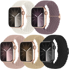 Woven Solo Loop Band Compatible with Apple Watch 38mm, 40mm, 41mm, 5 - Pack Adjustable Nylon Elastic Sport Band for Men and Women - RnR Galore