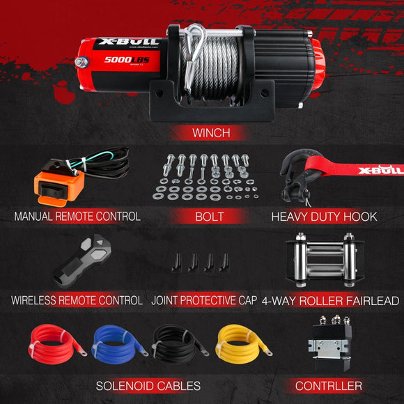 X - BULL Electric Winch 12V 5000LBS Steel Cable Wireless remote ATV UTV Boat Trailer - RnR Galore