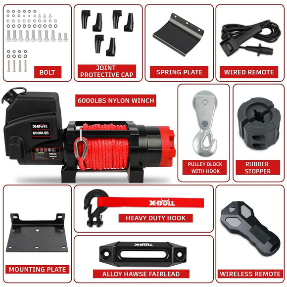 X - BULL Electric Winch 12V 6000LBS Synthetic Rope Wireless remote ATV UTV Boat Trailer 4WD - RnR Galore