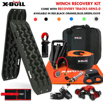 X - BULL Winch Recovery Kit with Recovery Tracks Boards Gen 3.0 Snatch Strap Off Road 4WD Olive - RnR Galore