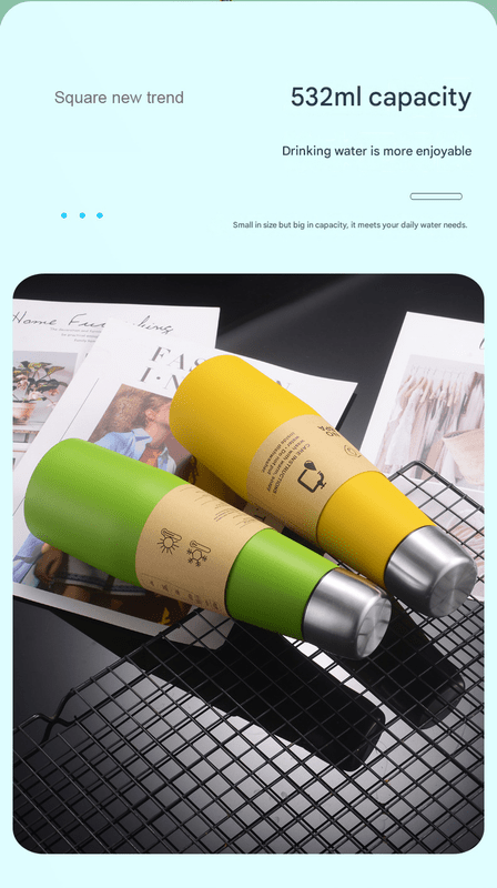 Yellow Premium 304 Stainless Steel Vacuum Insulated Water Bottle - 532ml Large Capacity Sports Flask with 12 - 24 Hour Thermal Retention, Leak - Proof Portable Travel Mug for Gym, Office, Car and Outdoor Activities - RnR Galore