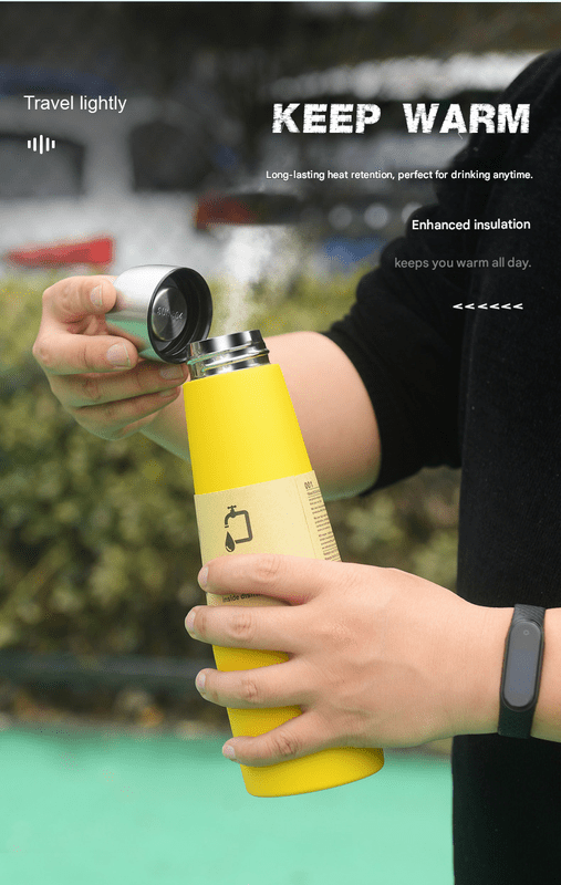 Yellow Premium 304 Stainless Steel Vacuum Insulated Water Bottle - 532ml Large Capacity Sports Flask with 12 - 24 Hour Thermal Retention, Leak - Proof Portable Travel Mug for Gym, Office, Car and Outdoor Activities - RnR Galore