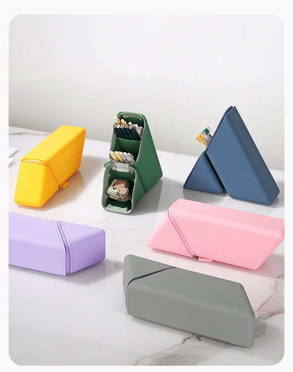 Yellow Transforming Silicone Pencil Case - Stand - Up Pen Holder & Stationery Organizer - RnR Galore